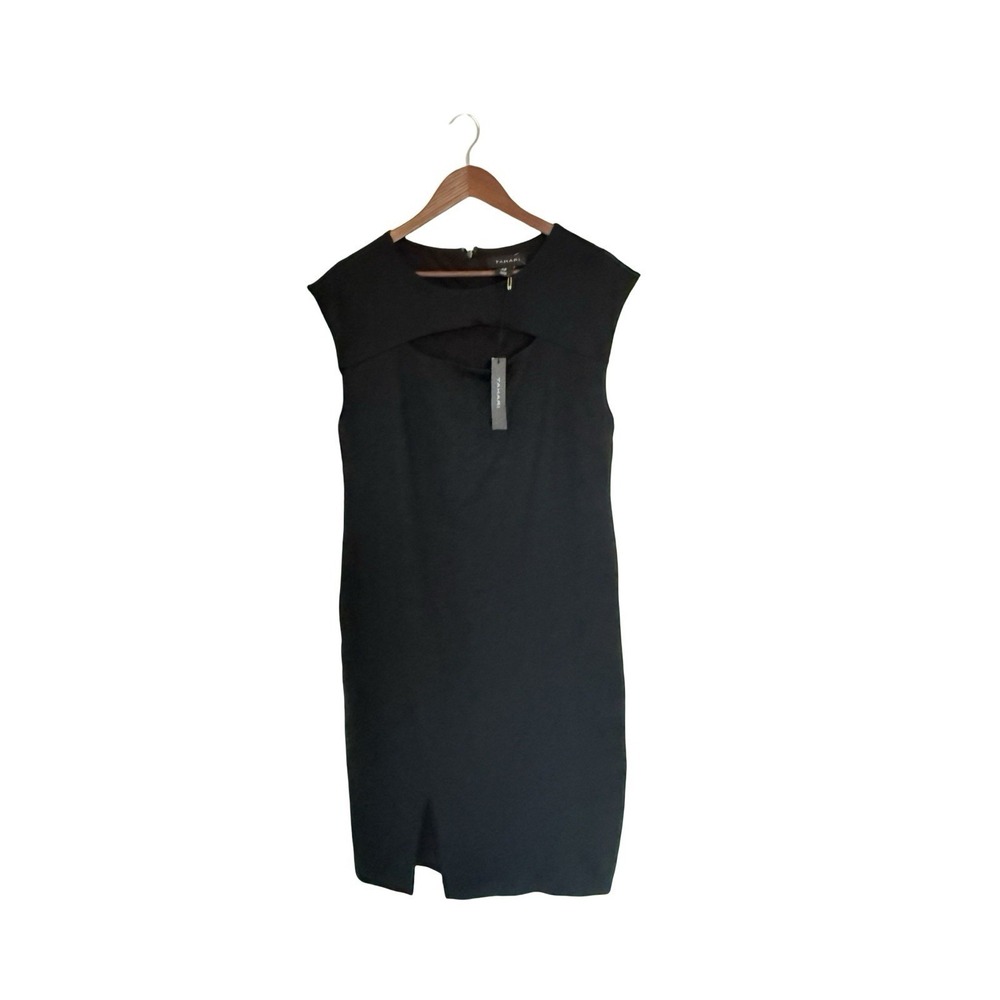 Tahari Arthur S Levine Black Cap Sleeve Sheath Dress SZ 14 New